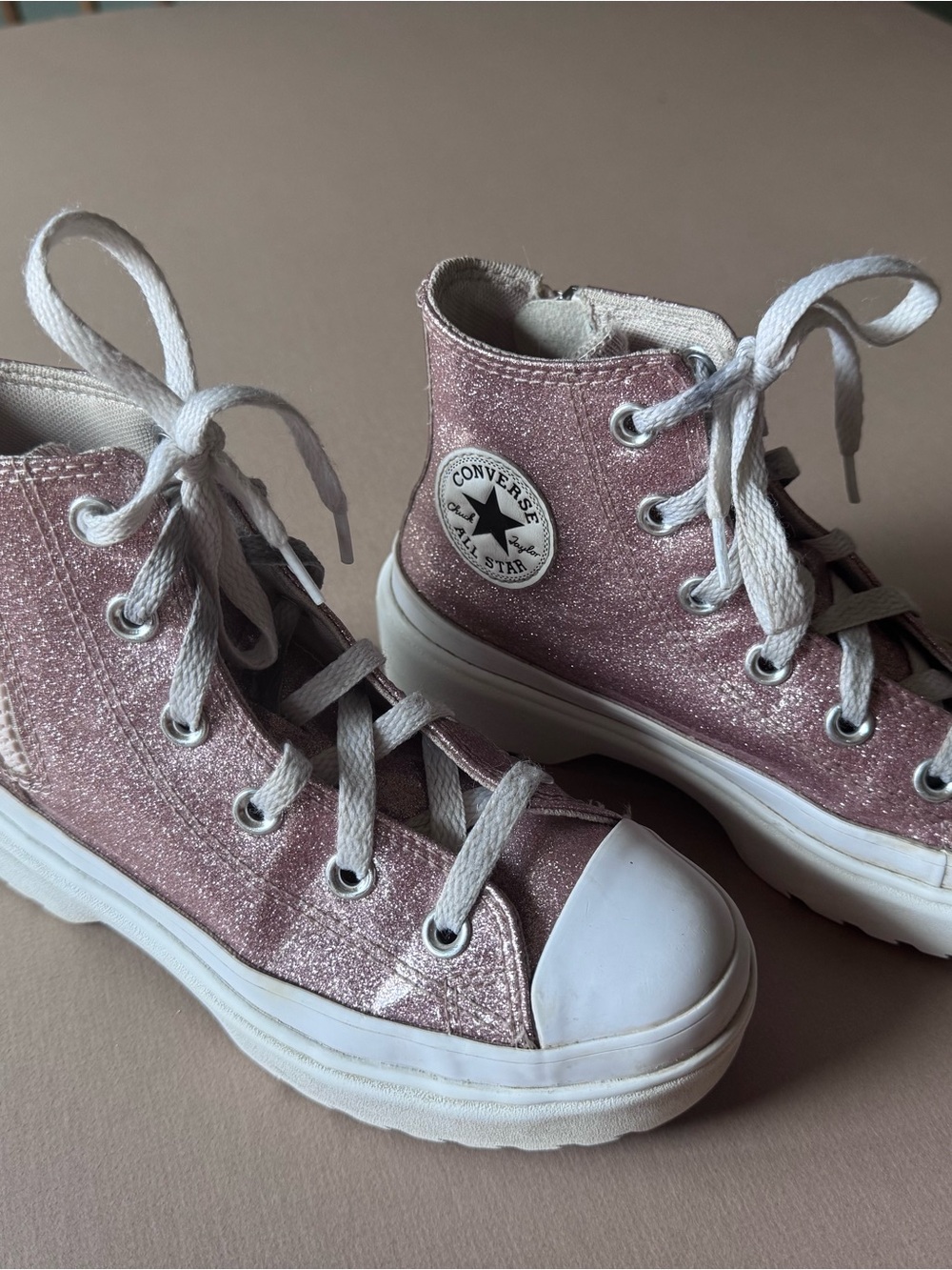 Converse Kids Glitter High Top Sneakers in Sparkly Pink